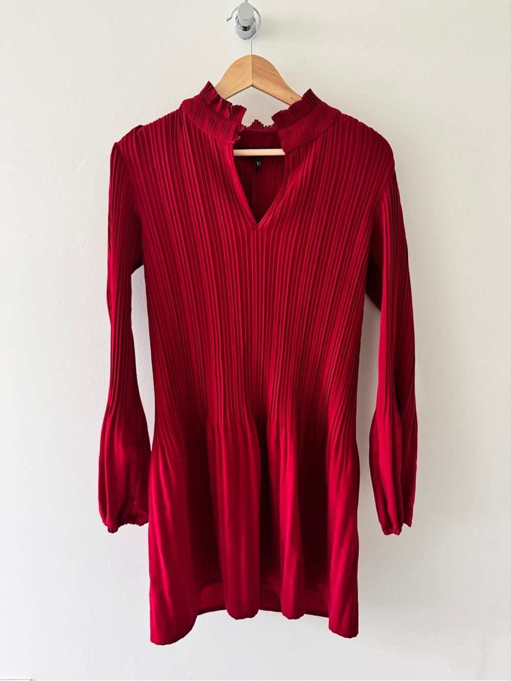 Maje Women’s Short Rasberry Pleated Long-Sleeve Cocktail Dress